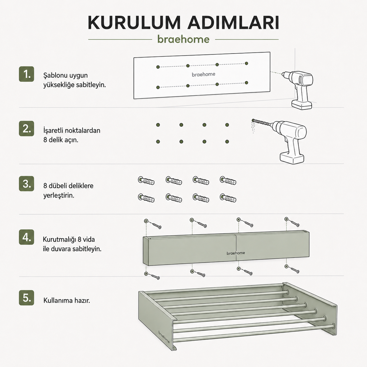 Braehome Katlanabilir Duvar Tipi Çamaşır Kurutmalığı