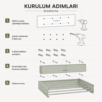 Braehome Katlanabilir Duvar Tipi Çamaşır Kurutmalığı